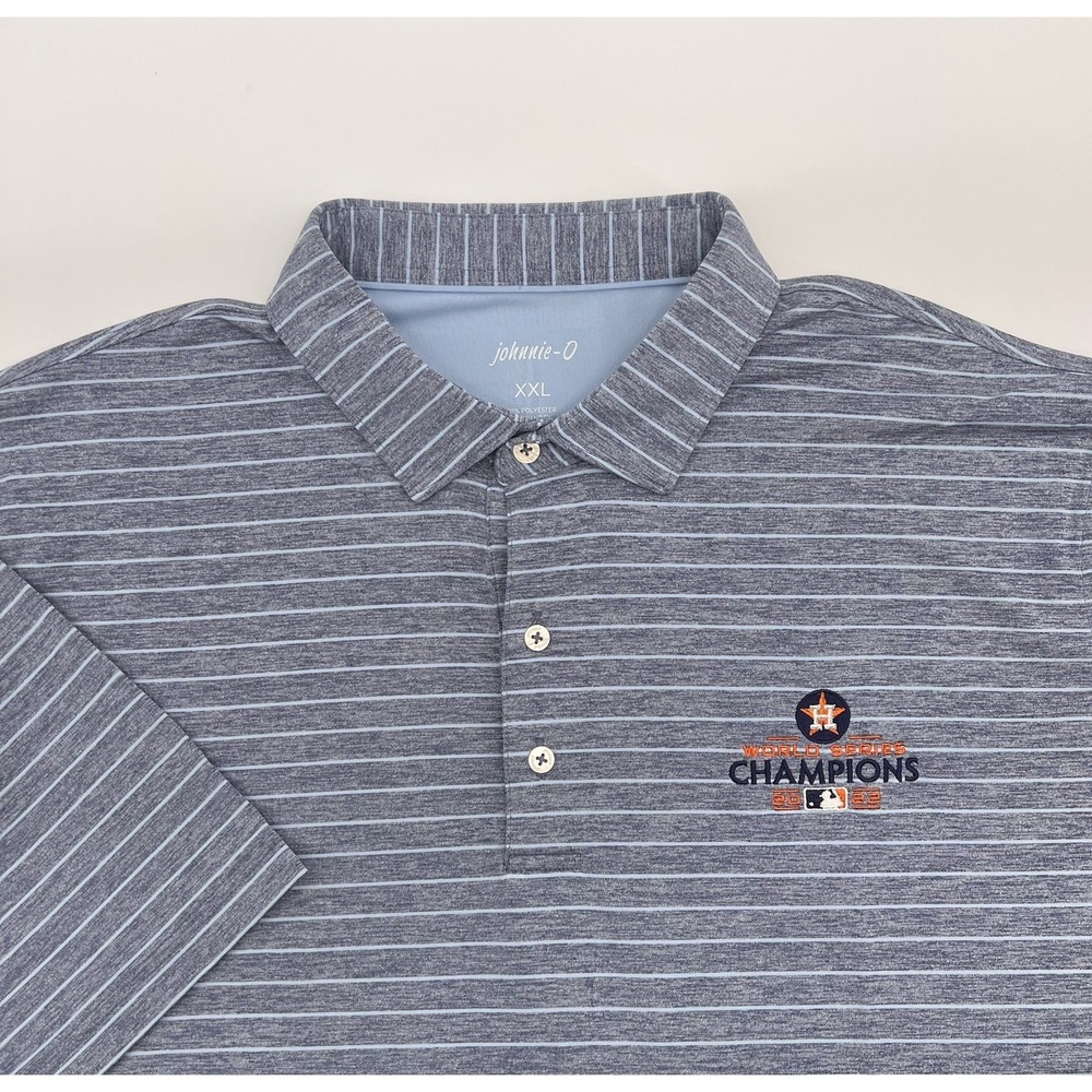 Johnnie O Polo Mens XXL Blue Stripe Houston Astros World Champion Series Shirt